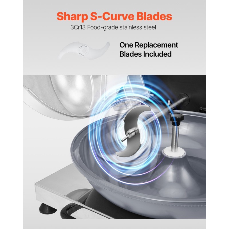 Elintarvikeprosessori ja vihannesleikkuri ruostumatonta terästä S-muotoisella terällä vihanneksille ja hedelmille