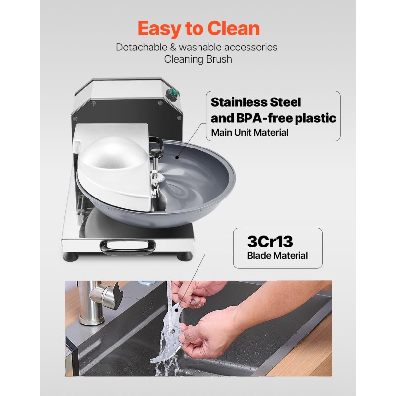 Elintarvikeprosessori ja vihannesleikkuri ruostumatonta terästä S-muotoisella terällä vihanneksille ja hedelmille