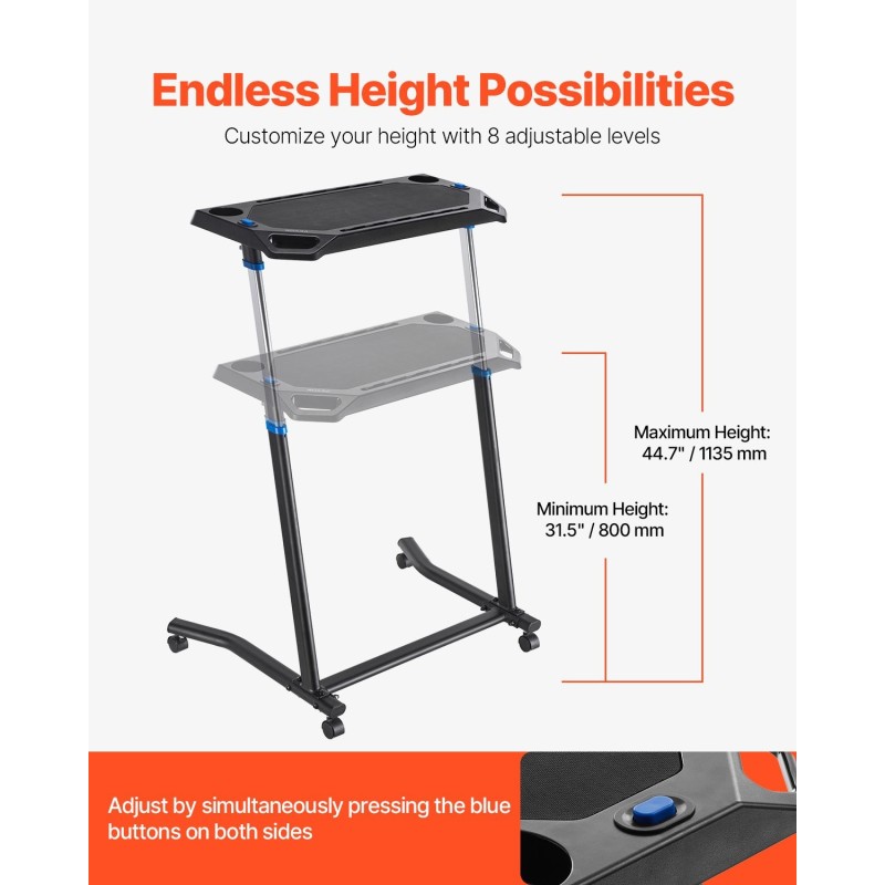 Pyöräily- ja juoksumattopöytä teräs ja alumiinirunko muovitasolla korkeussäädettävä sisäpyörille ja juoksumatoille
