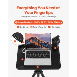 Pyöräilypöytä teräsrunko ABS-muovinen pöytätaso korkeussäädettävä taittuva monilokeroinen kahdella mukitelineellä