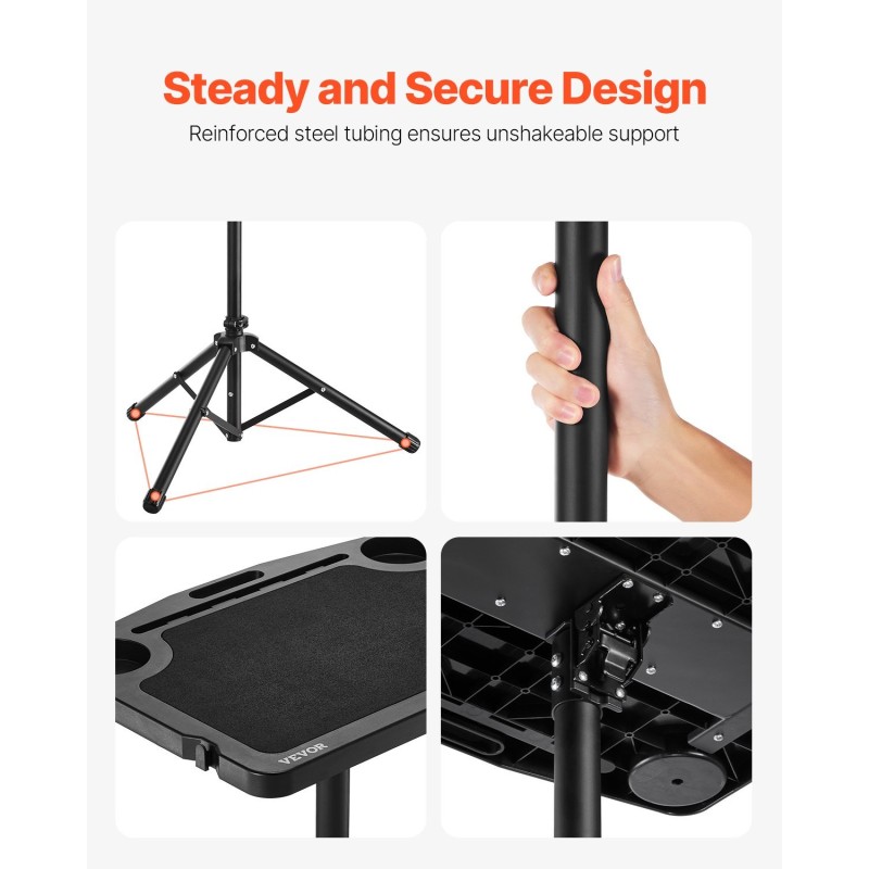 Pyöräilypöytä teräsrunko ABS-muovinen pöytätaso korkeussäädettävä taittuva monilokeroinen kahdella mukitelineellä