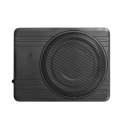 Matalaprofiilinen 10 tuumainen aktiivinen subwoofer istuimen alle alumiiniseosrungolla 300 watin huipputeho