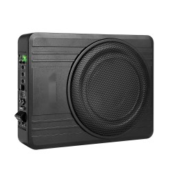 Matalaprofiilinen 10-tuumainen aktiivinen subwoofer istuimen alle alumiiniseosrungolla 300 watin huipputeho