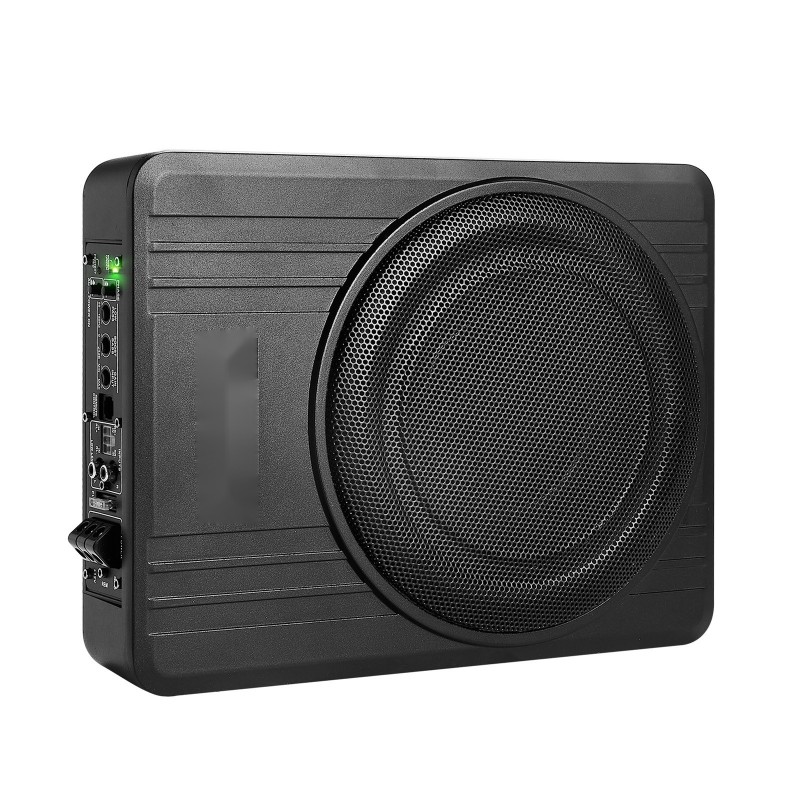 Matalaprofiilinen 10-tuumainen aktiivinen subwoofer istuimen alle alumiiniseosrungolla 300 watin huipputeho