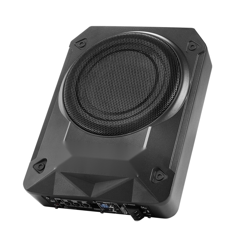 8-tuumainen matalaprofiilinen aktiivisubwoofer istuimen alle sisäänrakennetulla vahvistimella nimellisteho 400 W