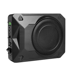 8-tuumainen matalaprofiilinen aktiivisubwoofer istuimen alle sisäänrakennetulla vahvistimella nimellisteho 400 W