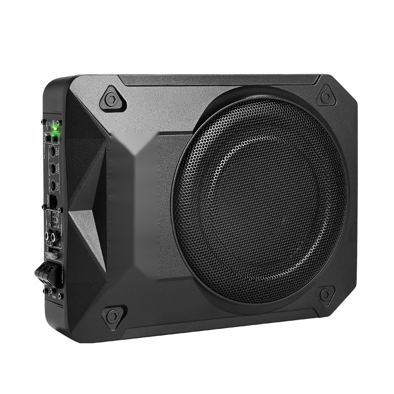 8-tuumainen matalaprofiilinen aktiivisubwoofer istuimen alle sisäänrakennetulla vahvistimella nimellisteho 400 W