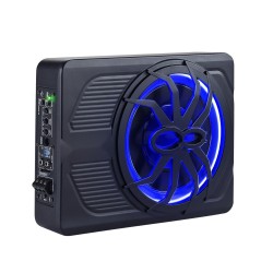 Penkin alle asennettava 10 tuuman matalarunkoinen subwoofer sisäänrakennetulla vahvistimella sinisellä tunnelmavalolla autoihin