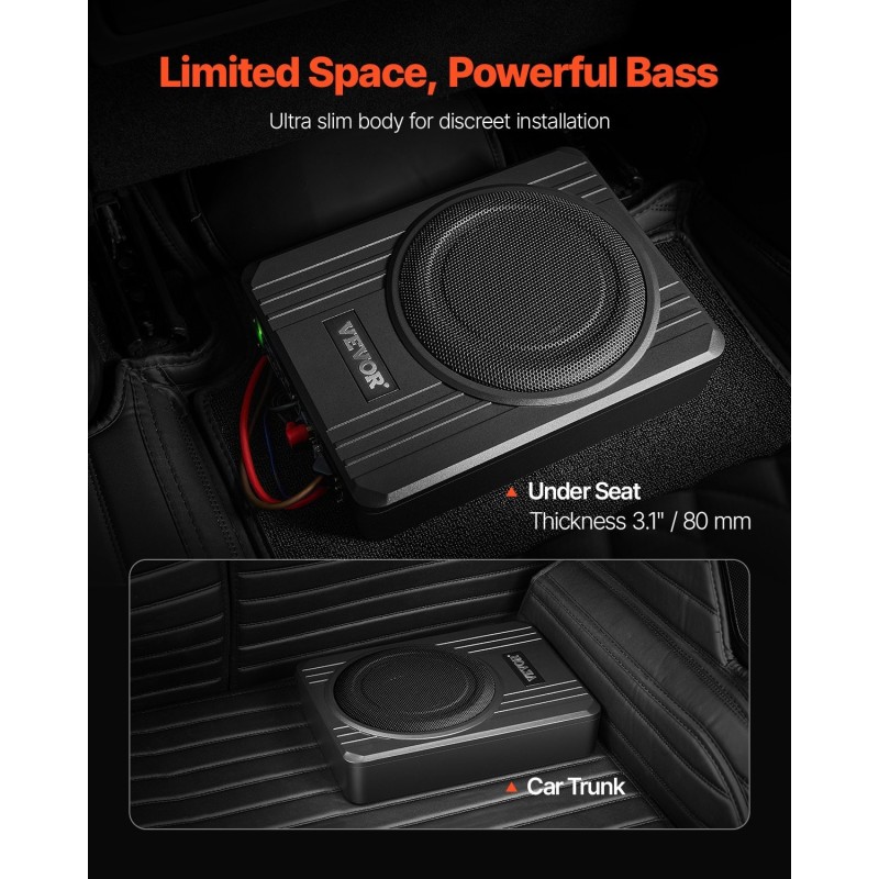 Penkinalus-subwoofer 8 tuuman matalarakenteinen sisäänrakennetulla vahvistimella 400 watin huipputeho