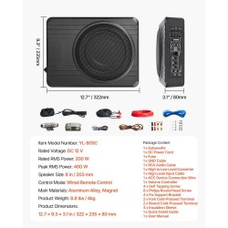 Penkinalus-subwoofer 8 tuuman matalarakenteinen sisäänrakennetulla vahvistimella 400 watin huipputeho