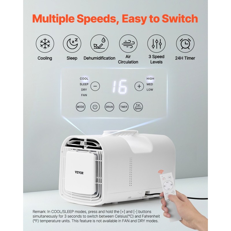 Kannettava ilmastointilaite 4250 BTU 16–32℃ 3 puhallusnopeutta valkoinen