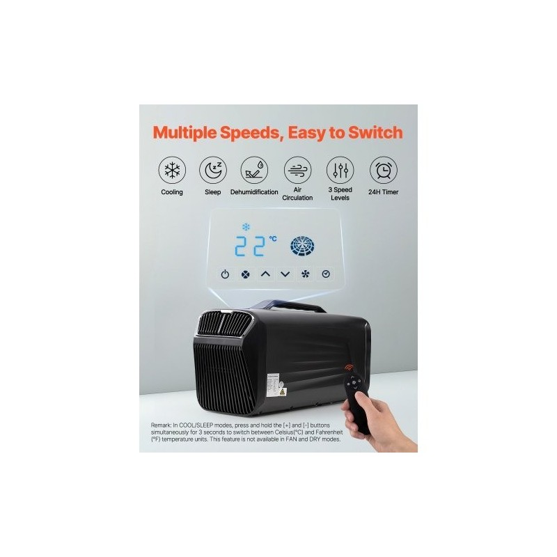Siirrettävä ilmastointilaite 4000 BTU 3 nopeutta 16–30 °C tummanharmaa