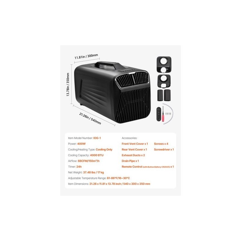 Siirrettävä ilmastointilaite 4000 BTU 3 nopeutta 16–30 °C tummanharmaa