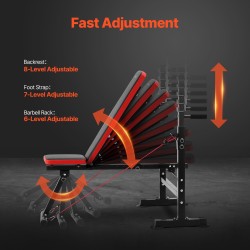 Harjoituspenkki 6-toiminen teräsrunko 600 paunan kantavuus taitettava säädettävä selkänoja kotisalille
