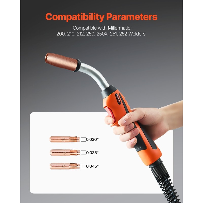 MIG-hitsauspistooli 250 A 15 jalan kaapelilla Millermatic-yhteensopiva