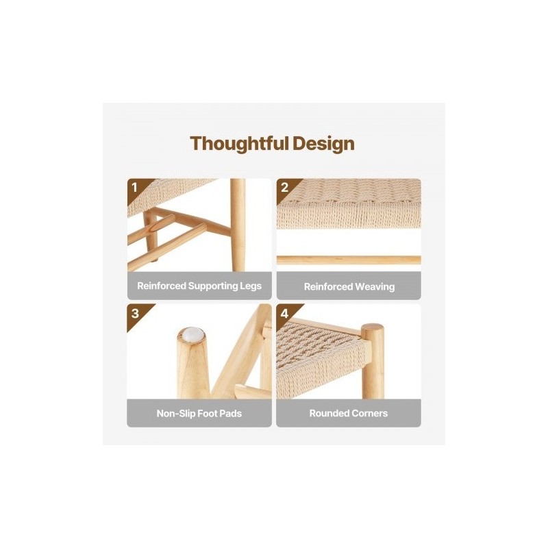 Rottinkipenkki hamppuköysinen istuin täyspuurunko tammijalat kahden tason säilytyshylly kahden hengen