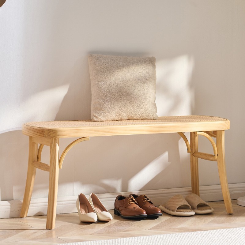 Rottinkipenkki muovirottinki istuinosa 110 cm pitkä massiivipuurunko tammijalat 113 kg kantavuus