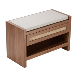 Rottinkipenkki muovirotangista 150 kg kantavuudella pellavatyynyllä ja säilytyslaatikolla eteiseen