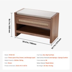 Rottinkipenkki muovirotangista 150 kg kantavuudella pellavatyynyllä ja säilytyslaatikolla eteiseen