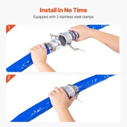 Takaisinhuuhteluletkusarja PVC-muovinen 51 mm x 30,5 m sininen alumiiniliittimet teräskiristimet