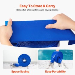 PVC-muovinen takaisinhuuhteluletku 76 mm 15,24 m sininen ruostumattomilla kiristimillä alumiiniliittimillä