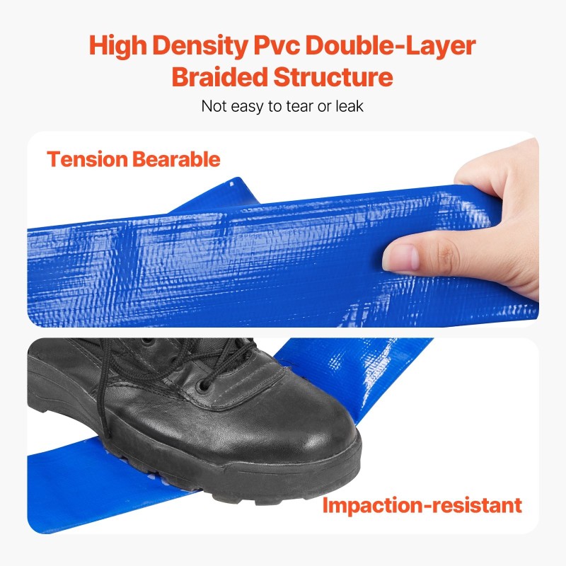 Huuhteluletku PVC 38 mm x 30,5 m sininen Camlock-liittimet kiristimet