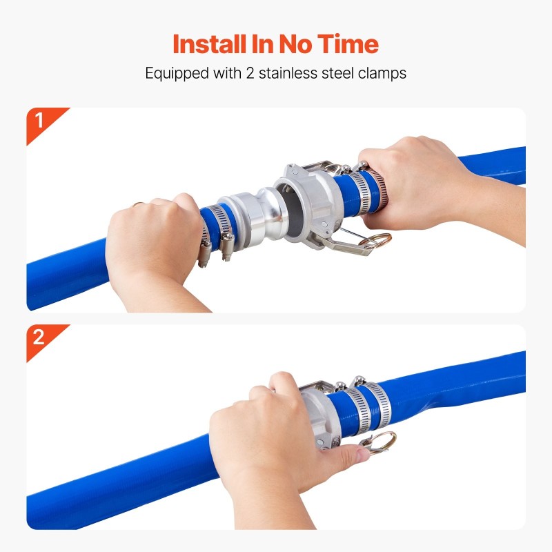 Huuhteluletku PVC 38 mm x 30,5 m sininen Camlock-liittimet kiristimet