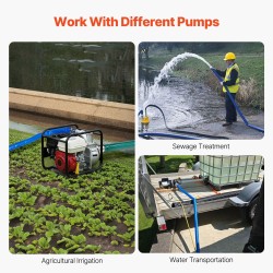 Takahuuhteluletku kerrosvahvistettu PVC-muovinen 38 mm 15,2 m sininen alumiiniliittimet ruostumattomat kiristimet