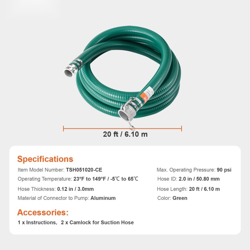 Imuletku 50,8 mm 6,1 m laminoitu komposiitti alumiinisilla camlock-liittimillä siivilällä