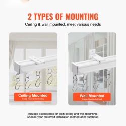 Verhokiskosarja alumiiniseos 5,4 metriä 6 kiskoa kattokiinnitys ja seinäkiinnitys valkoinen