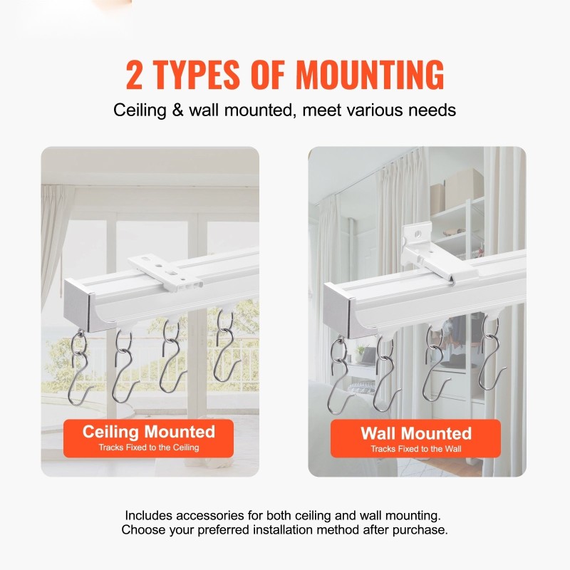 Verhokiskosarja alumiiniseos 5,4 metriä 6 kiskoa kattokiinnitys ja seinäkiinnitys valkoinen