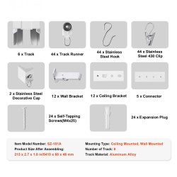 Verhokiskosarja alumiiniseos 5,4 metriä 6 kiskoa kattokiinnitys ja seinäkiinnitys valkoinen