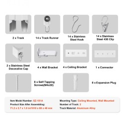 Alumiininen kaksirivinen verhokiskosetti 1,81 m valkoinen kiinnikkeillä