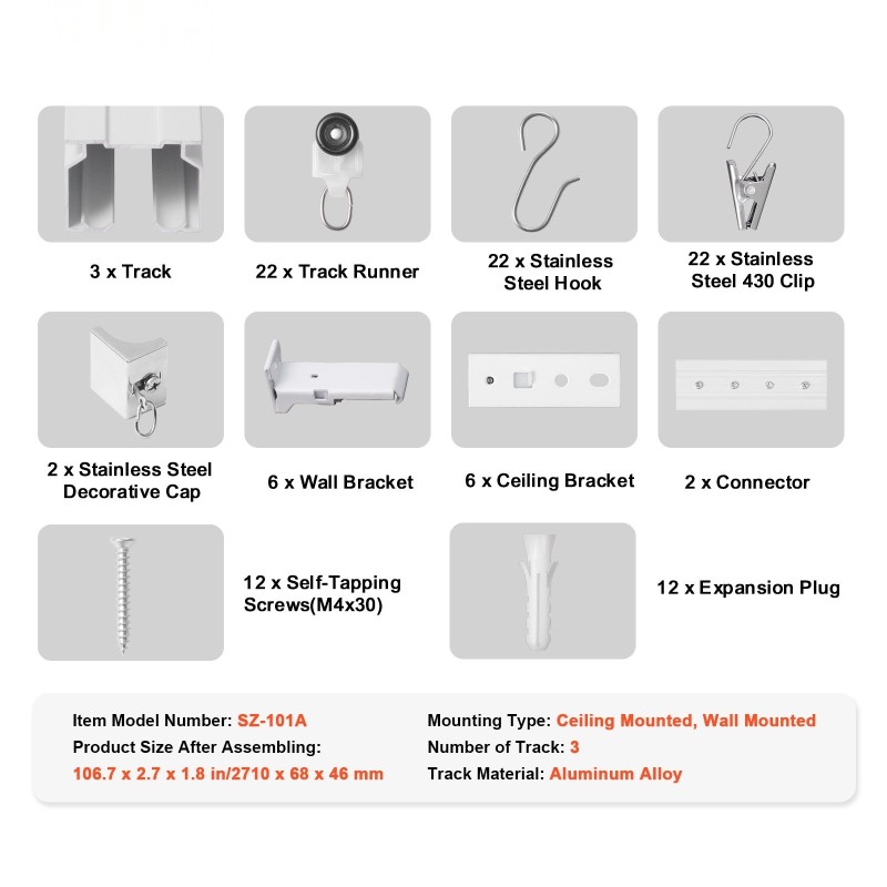 Verhokisko 2,7 m alumiiniseos 3 kiskoa kattokiinnitys seinäkiinnitys sisältää koukut ja kiinnitystarvikkeet