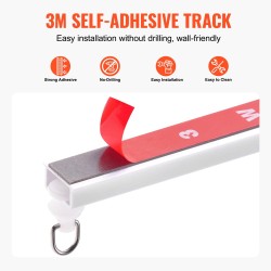 Kattokiinnitteinen muovinen kolmen metrin verhokiskosarja itsekiinnittyvä valkoinen kahdeksanosainen verhoille