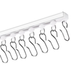 Kattokiinnitteinen muovinen kolmen metrin verhokiskosarja itsekiinnittyvä valkoinen kahdeksanosainen verhoille