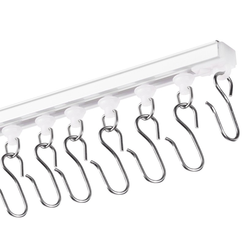 Kattokiinnitteinen muovinen kolmen metrin verhokiskosarja itsekiinnittyvä valkoinen kahdeksanosainen verhoille