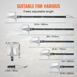 Taitettava selviytymislapio 13-osainen kompakti säädettävä kulma pidennettävillä jatkovarsilla