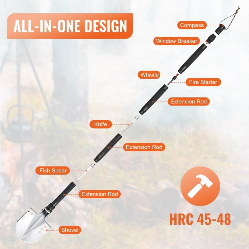 Taitettava selviytymislapio 13-osainen kompakti säädettävä kulma pidennettävillä jatkovarsilla