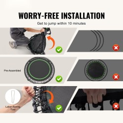 Minitrampoliini 40 tuumaa teräsrunko taittuva 150 kg kantavuus korkeussäädettävä kahva