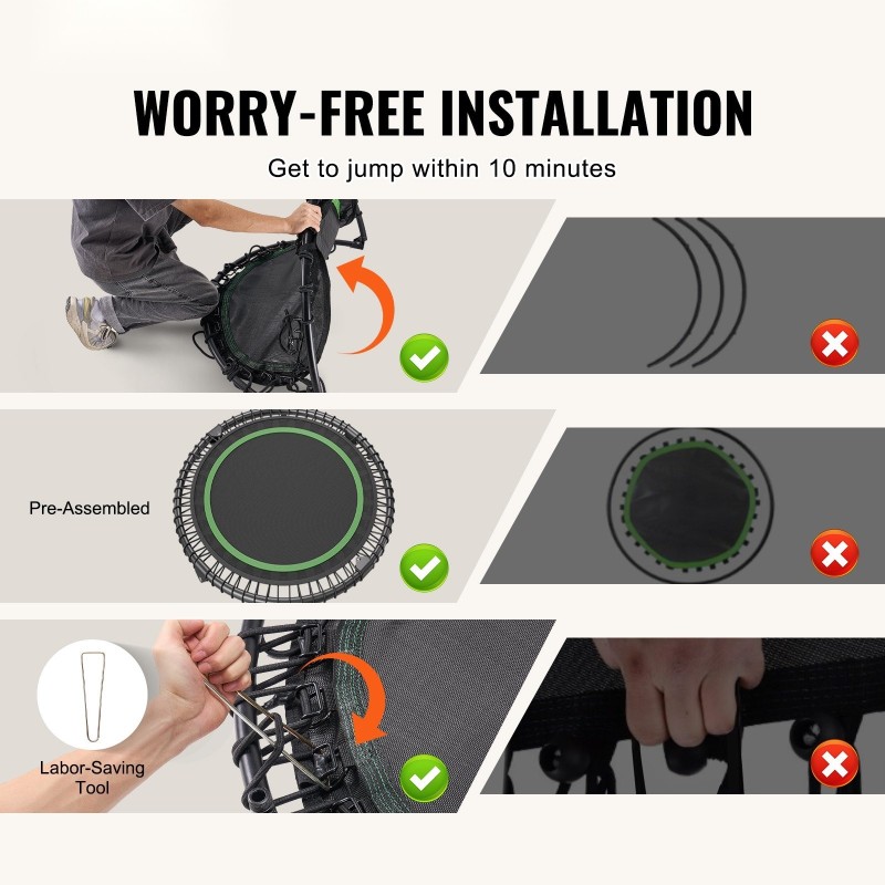 Minitrampoliini 40 tuumaa teräsrunko taittuva 150 kg kantavuus korkeussäädettävä kahva