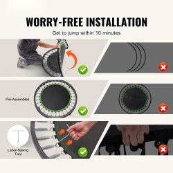 Taitettava minitrampoliini 40 tuumaa teräsrunko 150kg nelitasoinen vaahtomuovipehmustettu käsikahva sisä ja ulkokäyttöön