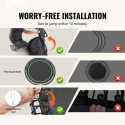 Taitettava minitrampoliini 130 senttimetriä teräsrunko 205 kg kantavuus säädettävä vaahtokahva