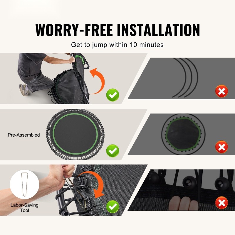 Taitettava minitrampoliini 130 senttimetriä teräsrunko 205 kg kantavuus säädettävä vaahtokahva