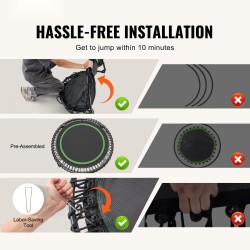 Mini trampoliini teräsrunko halkaisija 1027 mm 150 kg kantavuus 34 kuminauhaa taitettava