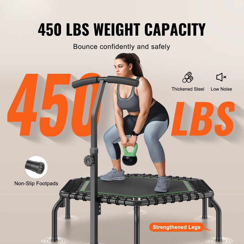 Kuntotrampoliini 54,5 tuuman teräsrunko kantavuus 205 kg säädettävä vaahtomuovikahva sisäkäyttöön
