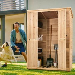 Puinen ulkovarastokaappi seetripuusta metallivahvistetulla rungolla vesitiiviillä katolla 1473x680x1980 mm