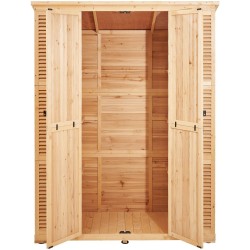 Puinen ulkovarastokaappi seetripuusta metallivahvistetulla rungolla vesitiiviillä katolla 1473x680x1980 mm