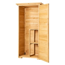 Ulkovarastokaappi seetripuinen alumiinirunkoinen vesitiivis kaksi hyllyä lattia mukana