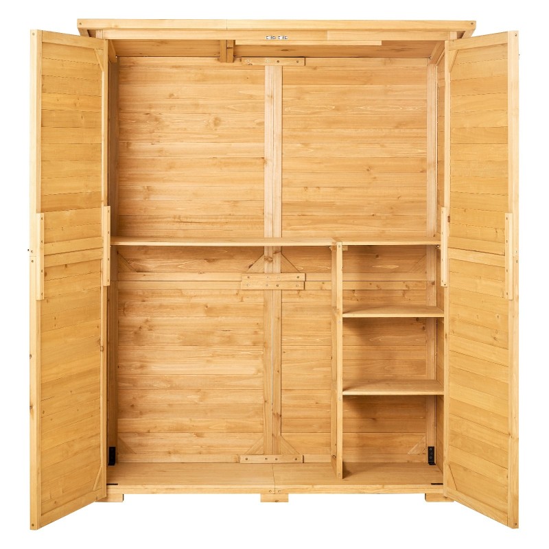 Puinen ulkosäilytyskaappi seetripuusta alumiinirungolla vesitiivis katto lukittavat kaksoisovet 1400x600x1715 mm